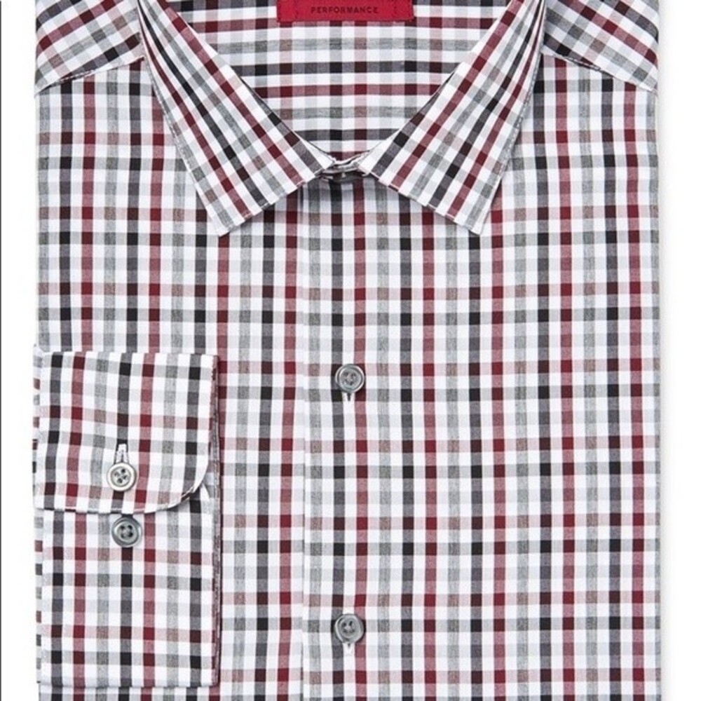 Alfani Gingham Checkered Button-down Dress Shirt Red / Gray / White Size XL